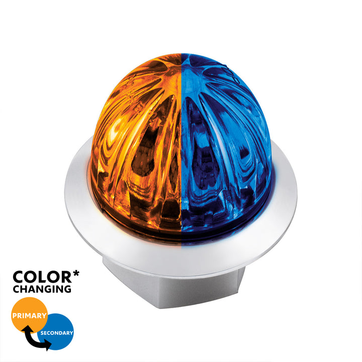 4 LED 3/4" Mini Watermelon Double Fury Light With Clear Lens - Amber &amp; Blue LED United Pacific 39231