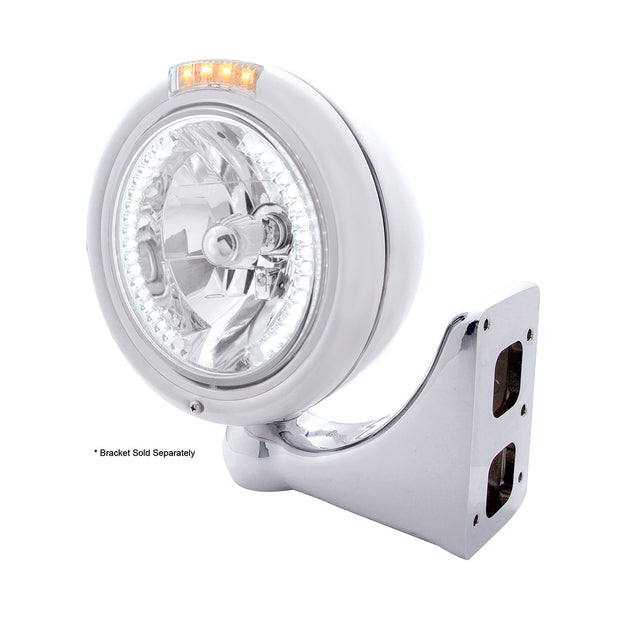 Stainless Steel Classic Headlight H4 With 34 White LED & Dual Mode LED Signal - Clear Lens