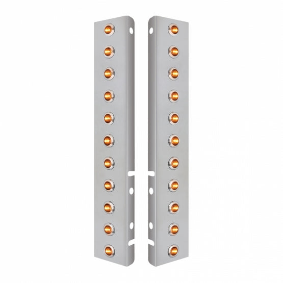 SS Front Air Cleaner Bracket With 22X 3 Amber LED Dual Function 3/4" Mini Lights &amp; SS Bezels For Peterbilt-Clear Lens