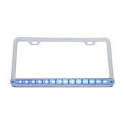 Chrome License Plate Frame With 14 LED 12" Light Bar - Amber LED/Clear Lens