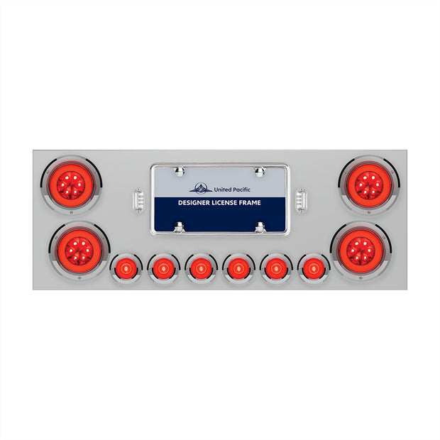 SS Rear Center Panel With 4X 21 LED 4" GloLight & 6X 6 LED 2" GloLight & Bezels -Red LED & Lens