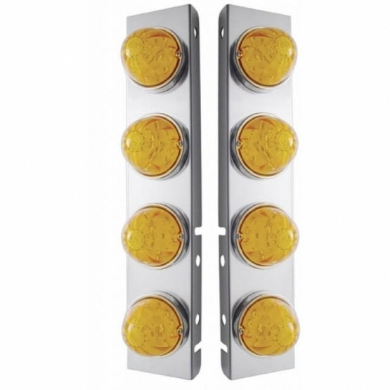 SS Front Air Cleaner Bracket With 8X 17 Amber LED Hi/Lo Watermelon Lights &amp; SS Bezels For Peterbilt-Amber Lens