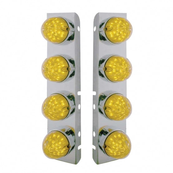 SS Front Air Cleaner Bracket With 8X 19 LED Bullet Style Lights &amp; Bezels For Peterbilt-Amber LED &amp; Lens