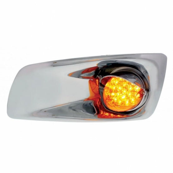 Fog Light Cover With 19 LED Reflector Light &amp; Visor For 2007-17 KW T660 (Driver) - Amber LED/ Amber Lens