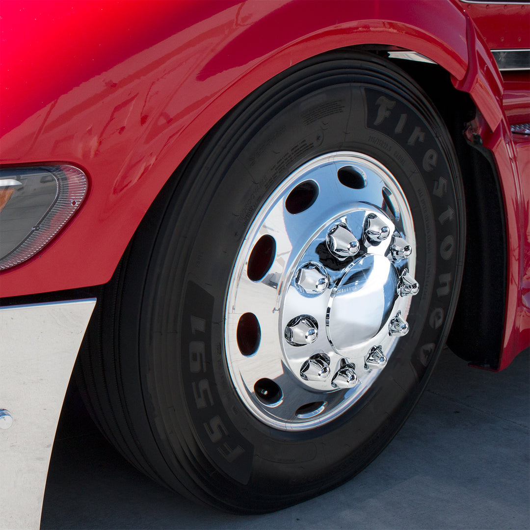 Dome Front Axle Cover With 1-1/2"  Push-On Nut Covers - Chrome (Color Box)