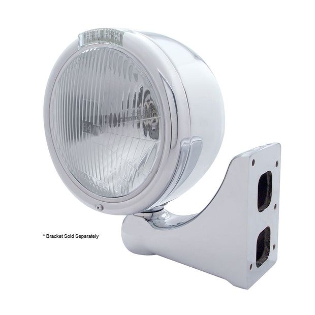Stainless Steel Classic Half Moon Headlight H4 Bulb & LED Turn Signal - Clear Lens