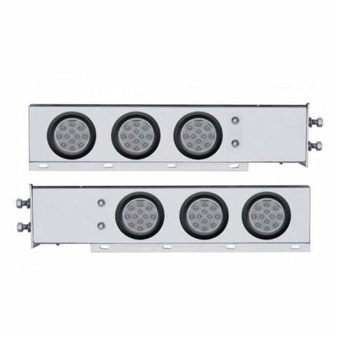 2-1/2" Bolt Pattern Chrome Spring Loaded Bar W/6X 12 LED 4" Reflector Lights -Red LED/Clear Lens (Pair)