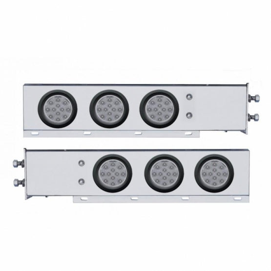 2-1/2" Bolt Pattern Chrome Spring Loaded Bar W/6X 12 LED 4" Reflector Lights -Red LED/Clear Lens (Pair)