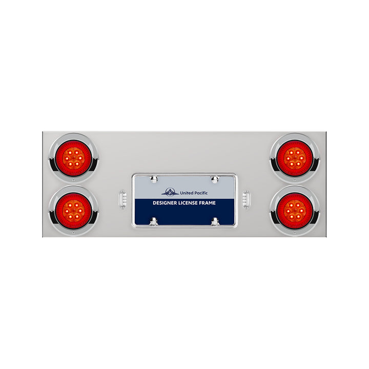 33-3/4" Stainless Rear Center Panel With 4X 16 LED 4" Turbine Lights &amp; Visors - Red LED/Red Lens