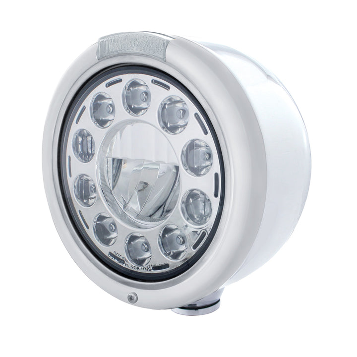 Stainless Classic Half Moon Headlight 11 LED Bulb &amp; Dual Mode LED Signal-Clear Lens