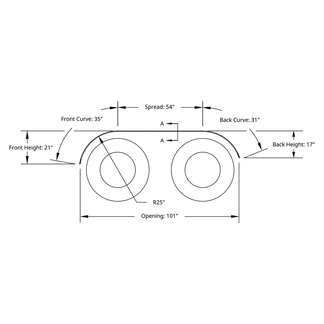 120" 430 Stainless Steel (16ga) Beaded Edge Ribbed Full Fender 54" Spread - SR Series (Pair)