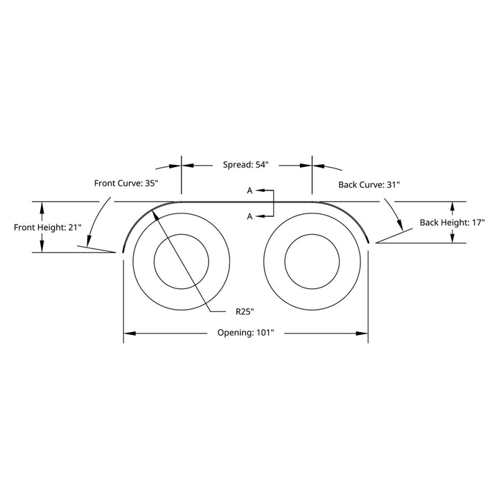120" 430 Stainless Steel (16ga) Beaded Edge Ribbed Full Fender 54" Spread - SR Series (Pair)