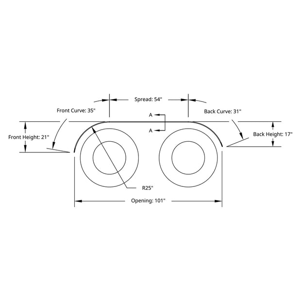 120" 430 Stainless Steel (16ga) Beaded Edge Ribbed Full Fender 54" Spread - SR Series (Pair)