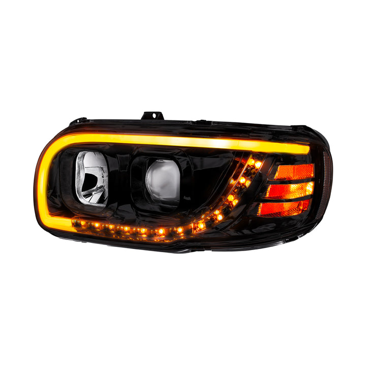 Blackout Projection Headlight With LED Turn Signal &amp; Light Bar For 2008-2024 Peterbilt 389-Driver