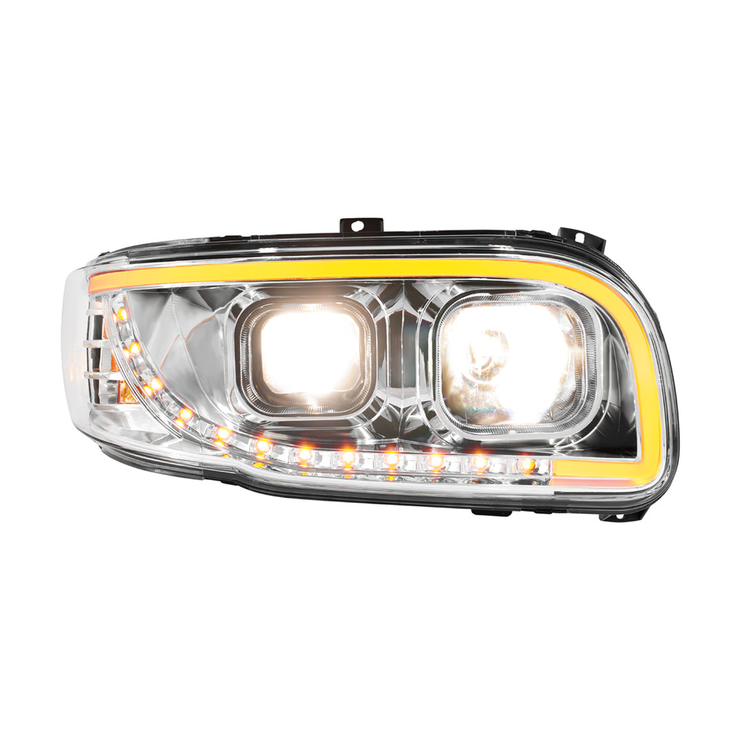 Chrome Projection Headlight With LED Turn Signal &amp; Light Bar For 2008-2024 Peterbilt 389-Passenger