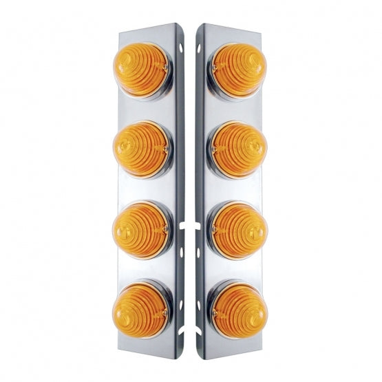 SS Front Air Cleaner Bracket W/8X 17 LED Beehive Lights &amp; SS Bezels For Peterbilt -Amber LED &amp; Lens (Pair)