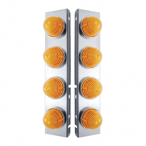 SS Front Air Cleaner Bracket W/8X 17 LED Beehive Lights & SS Bezels For Peterbilt -Amber LED & Lens (Pair)
