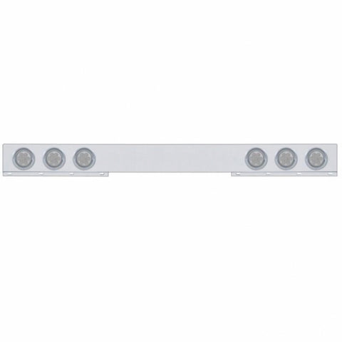 Chrome 1 Piece Rear Light Bar With Six 7 LED 4" Reflector Lights & Visors - Red LED/Clear Lens