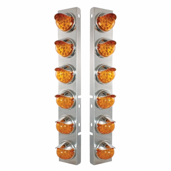 SS Front Air Cleaner Bracket With 12X 17 Amber LED Reflector Lights &amp; SS Visors For Peterbilt-Amber Lens