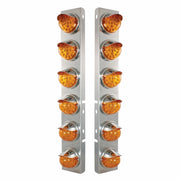 SS Front Air Cleaner Bracket With 12X 17 Amber LED Reflector Lights & SS Visors For Peterbilt-Amber Lens