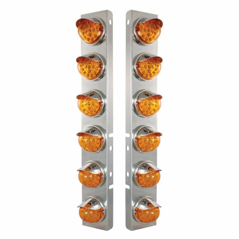 SS Front Air Cleaner Bracket With 12X 17 Amber LED Reflector Lights & SS Visors For Peterbilt-Amber Lens
