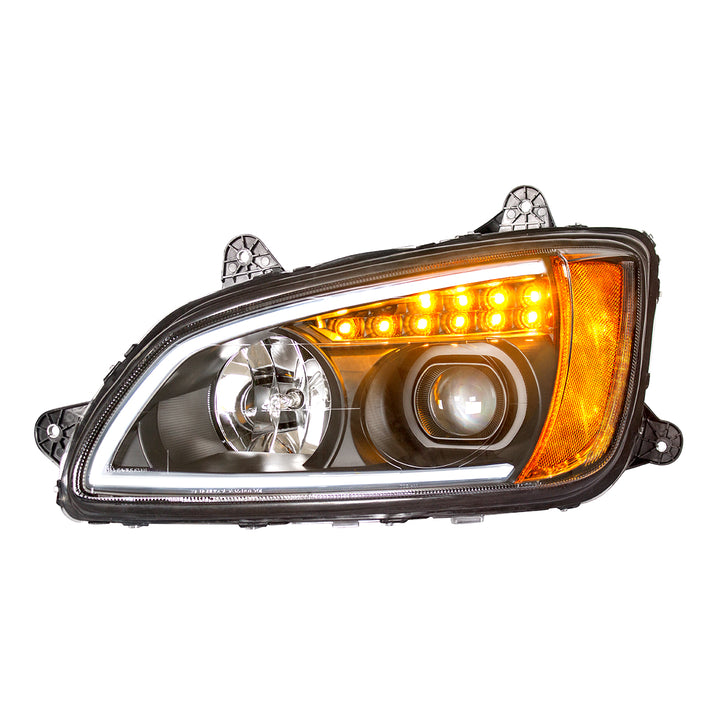Blackout Projection Headlight With LED Turn Signal &amp; Position Light For 2008-2017 Kenworth T660 - Driver