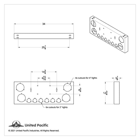 SS Rear Center Panel With 4X 10 LED 4" Lights & 6X 9 LED 2" Lights -Red LED & Lens