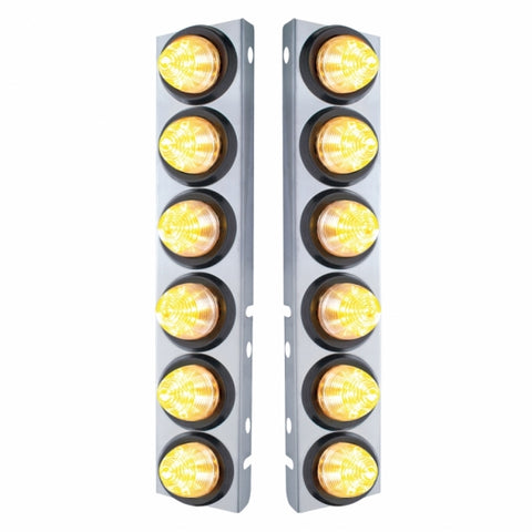 SS Front Air Cleaner Bracket With 12X 9 LED 2" Beehive Lights For Peterbilt-Amber LED/Clear Lens