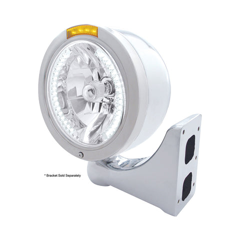 Stainless Steel Bullet Half Moon Headlight H4 With White LED & Dual Mode LED Signal-Amber Lens