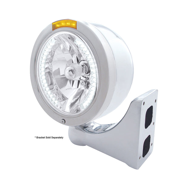 Stainless Steel Bullet Half Moon Headlight H4 With White LED & Dual Mode LED Signal-Amber Lens
