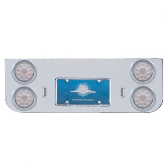 Chrome Rear Center Panel With Four 10 LED 4" Lights & Visors - Red LED/Clear Lens