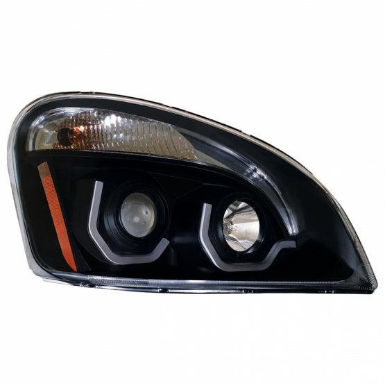 Blackout Projection Headlight W/Dual Function Amber LED Position Lights For 2008-17 FL Cascadia - Passenger