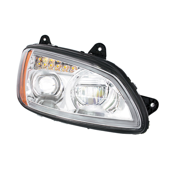 Chrome Full LED Projection Headlight With Turn Signal &amp; Position Light Bar For 2008-2017 Kenworth T660 - Passenger