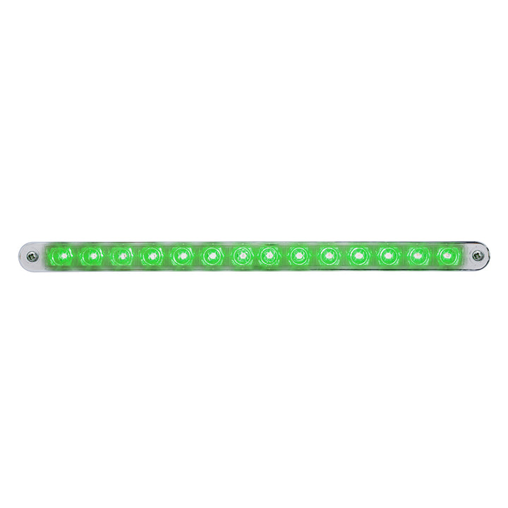 14 LED 12" Auxiliary strip Light With Bezel - Green LED/Clear Lens