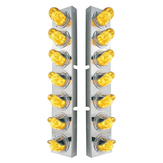 SS Front Air Cleaner Brkt With 14X 11 Amber LED Watermelon Light &amp; Visor Bezel For KW Trucks-Amber Lens