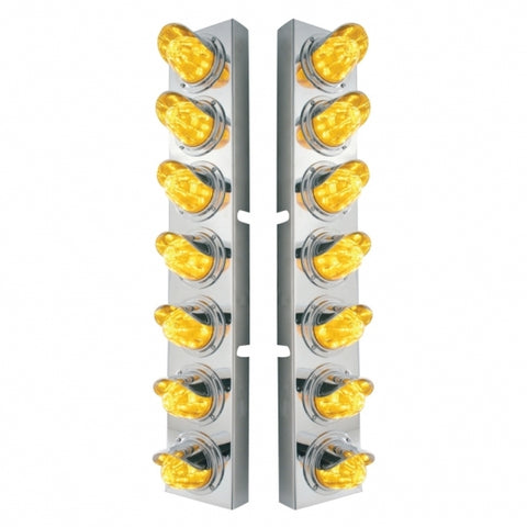 SS Front Air Cleaner Brkt With 14X 11 Amber LED Watermelon Light & Visor Bezel For KW Trucks-Amber Lens