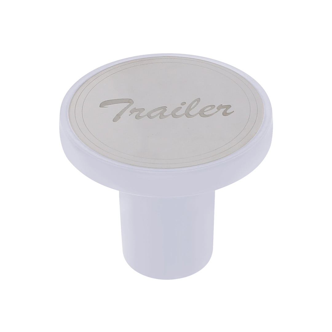 Aluminum Screw-On Air Valve Knob With Stainless Trailer Plaque - Pearl White