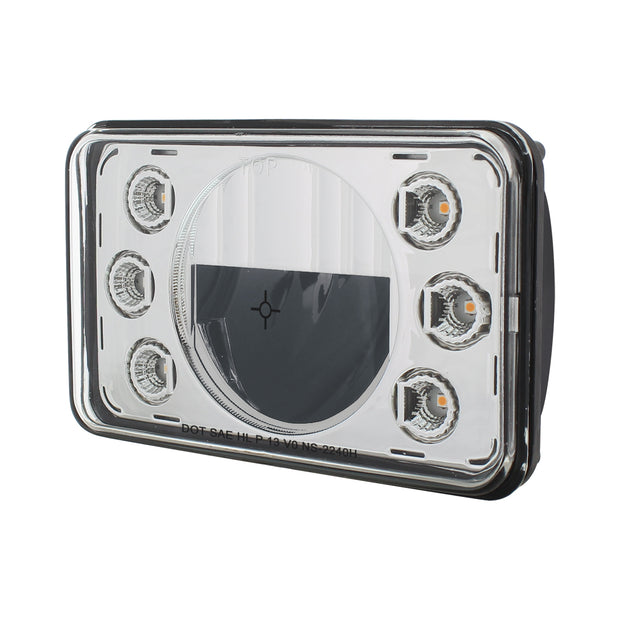ULTRALIT - 4" X 6" LED Headlight With Dual Function 6 Amber LED Position Lights - High Beam