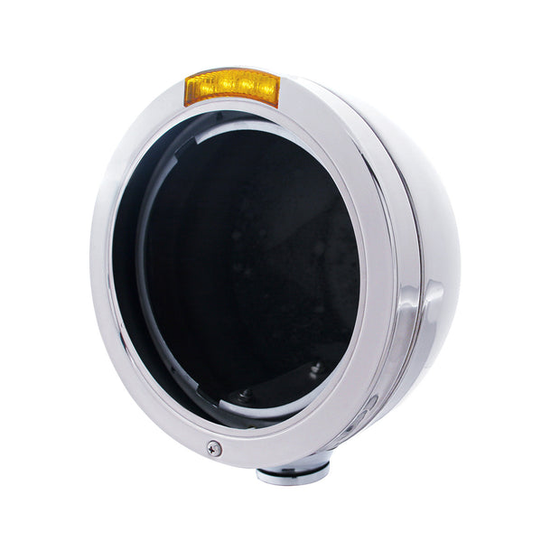 Stainless Steel Bullet Classic Headlight No Bulb With LED Turn Signal - Amber Lens