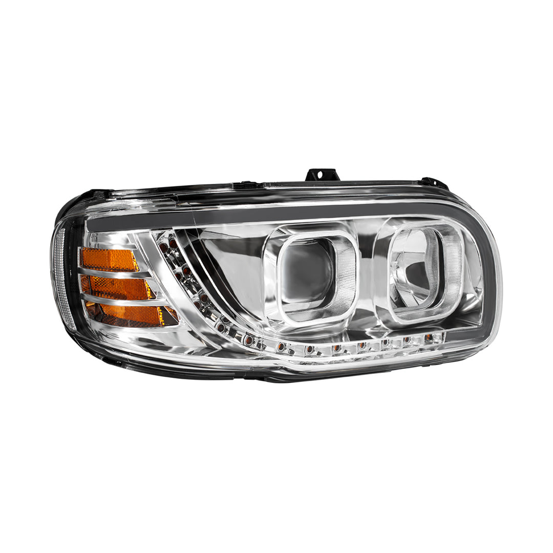 Chrome Projection Headlight With LED Turn Signal &amp; Light Bar For 2008-2024 Peterbilt 389-Passenger