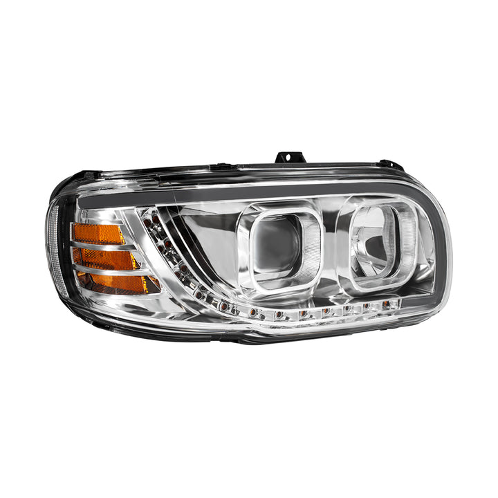 Chrome Projection Headlight With LED Turn Signal &amp; Light Bar For 2008-2024 Peterbilt 389-Passenger