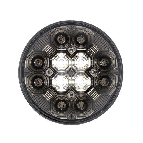 4" Round Combo Light With 12 LED Stop, Turn & Tail & 16 LED Back-Up - Red LED/Clear Lens