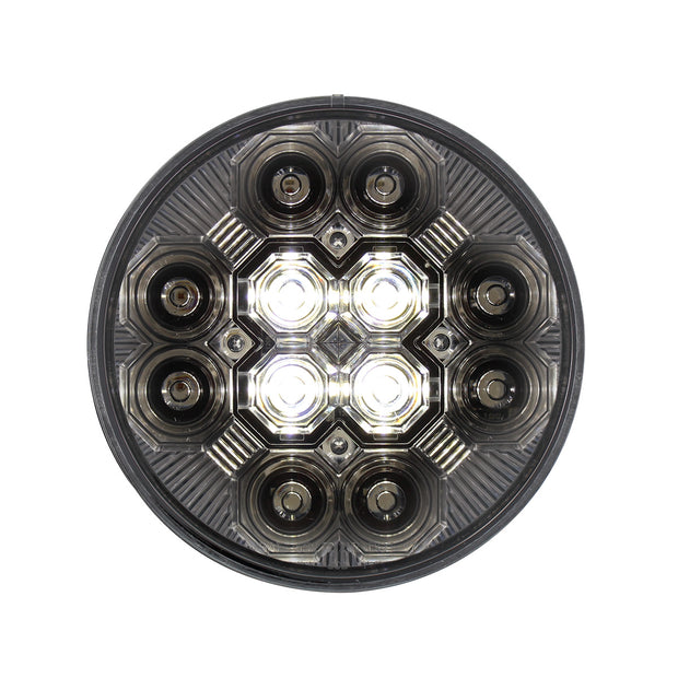 4" Round Combo Light With 12 LED Stop, Turn & Tail & 16 LED Back-Up - Red LED/Clear Lens