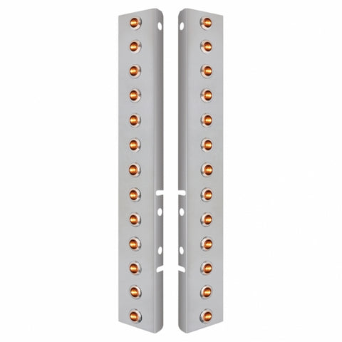 SS Front Air Cleaner Bracket With 26X 3 LED 3/4" Mini Lights & SS Bezels For Peterbilt-Amber LED & Lens