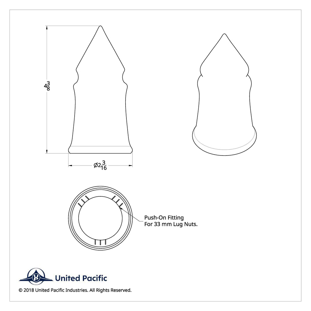 33mm X 4-3/8" Chrome Plastic V-Spike Nut Covers - Push-On (60-Pack)