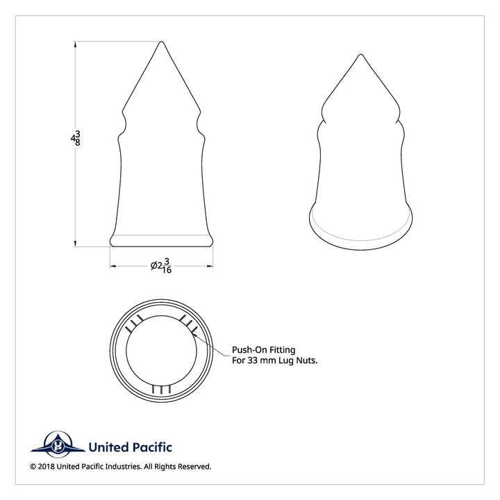 33mm X 4-3/8" Chrome Plastic V-Spike Nut Covers - Push-On (60-Pack)