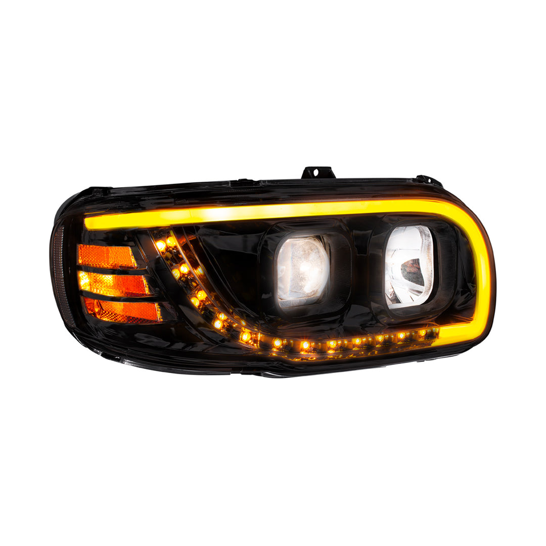 Blackout Projection Headlight With LED Turn Signal &amp; Light Bar For 2008-2024 Peterbilt 389-Passenger