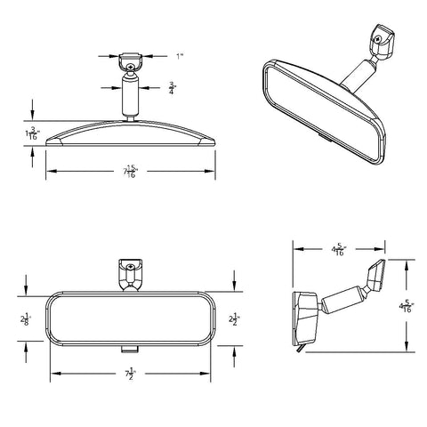 8" Black Day/Night Interior Rearview Mirror Assembly - Glue-On Mount