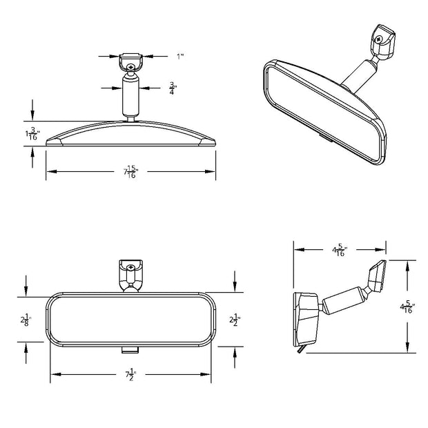 8" Black Day/Night Interior Rearview Mirror Assembly - Glue-On Mount