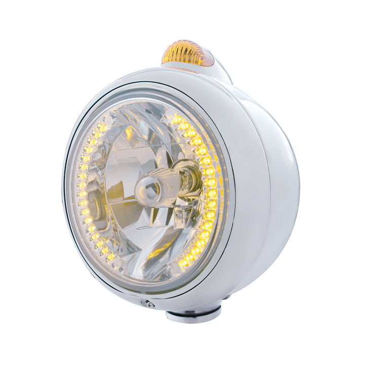 Stainless Steel Guide 682-C Headlight H4 With Amber LED &amp; Dual Mode LED Signal-Amber Lens